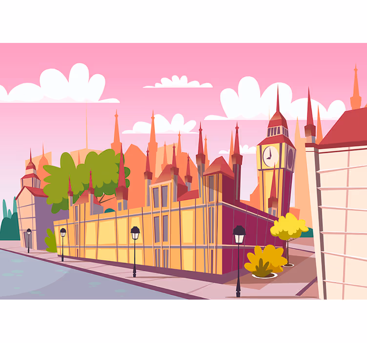 Fotomurale Londra paesaggio urbano dei cartoni animati - TenStickers