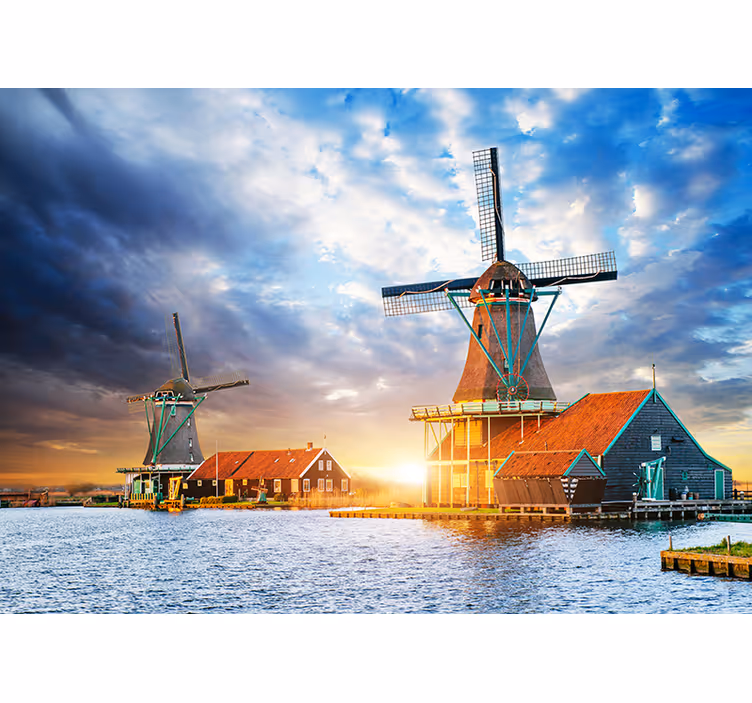 Fotomurale Amsterdam tramonto sul mulino a vento olandese - TenStickers