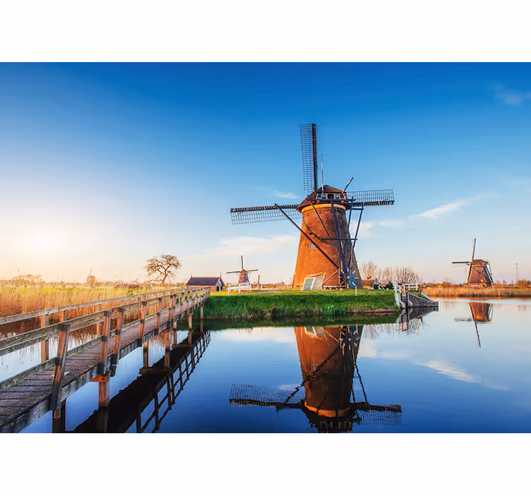 Fotomurale Amsterdam scena del paesaggio del mulino a vento - TenStickers
