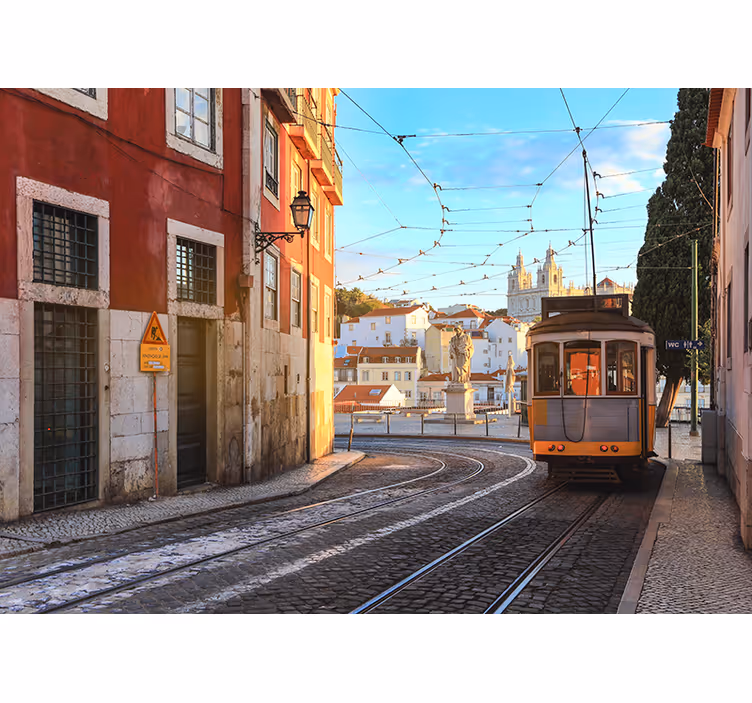 Fotomurale città scena di strada del tram - TenStickers