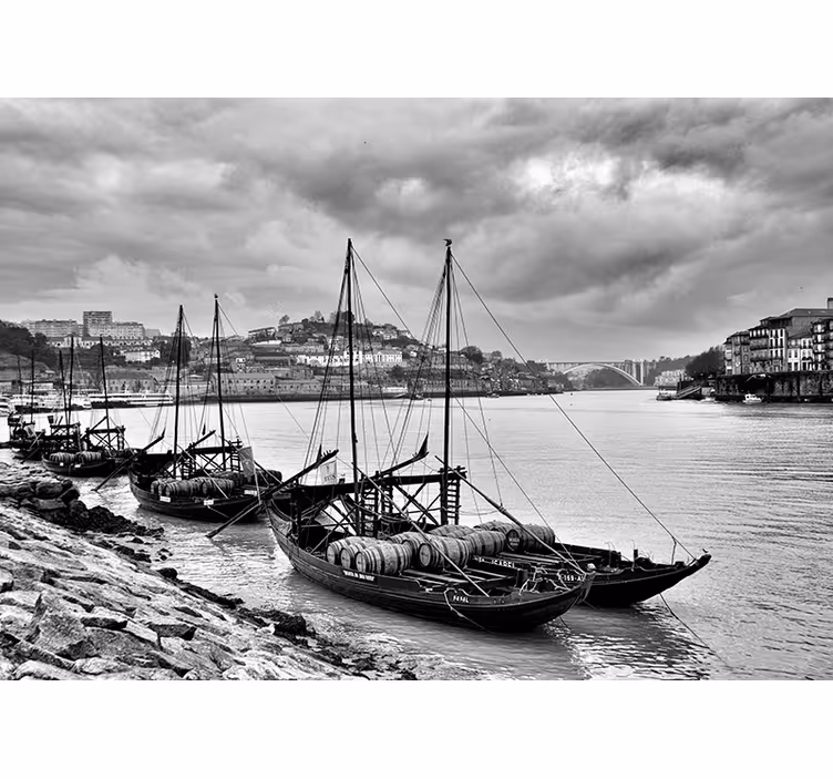 Fotomurali città e paesi scale di grigio di porto - TenStickers