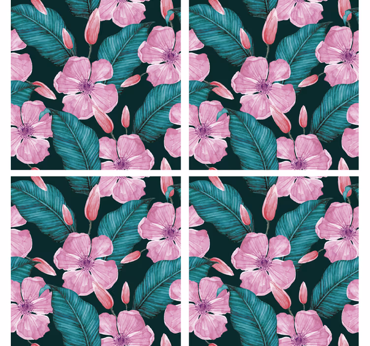 Sottobicchieri motivo floreale e foglie - TenStickers