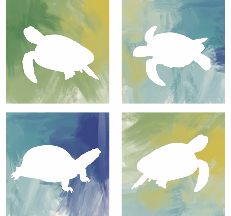 Sottobicchieri frikis silhouette di tartarughe colorate - TenStickers