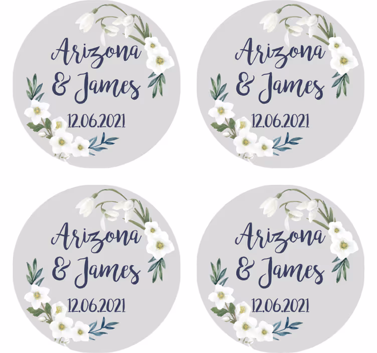 Sottobicchiere personalizzato matrimonio floreale personalizzato - TenStickers