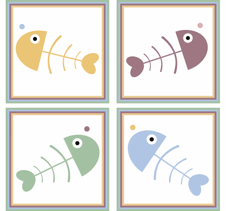 Sottobicchieri scheletri di pesce colorati - TenStickers