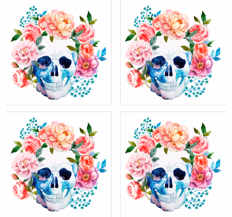 Sottobicchieri frikis motivo teschio floreale - TenStickers