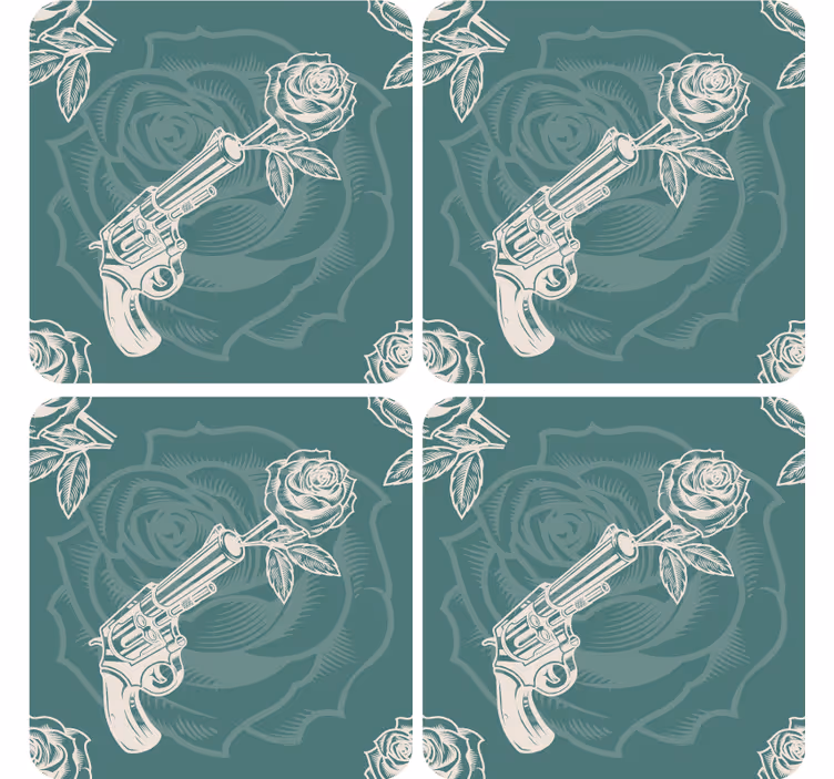 Sottobicchieri frikis revolver con rosa - TenStickers