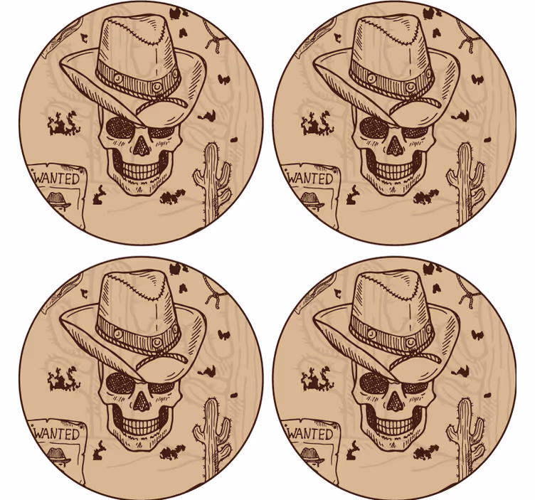 Sottobicchieri frikis teschio con cappello da cowboy - TenStickers