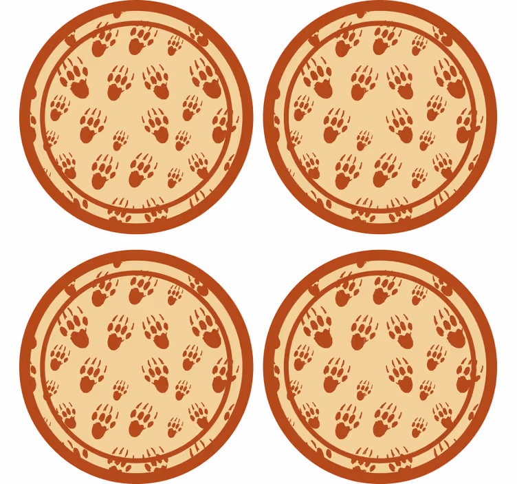 Sottobicchieri vintage cerchio con impronta di zampa marrone - TenStickers