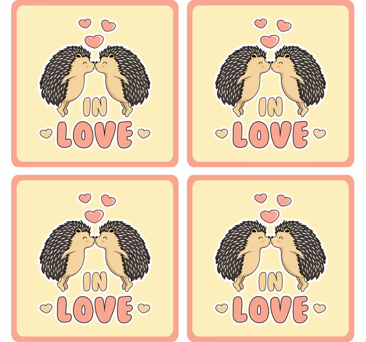 Sottobicchieri moderno ricci che si baciano con cuori - TenStickers