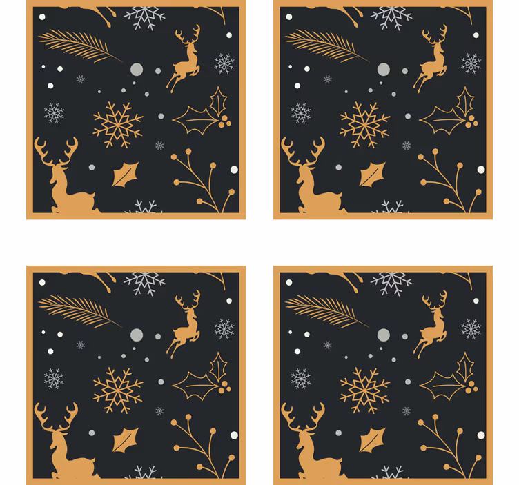 Sottobicchieri natalizi renne d'oro e fiocchi di neve - TenStickers