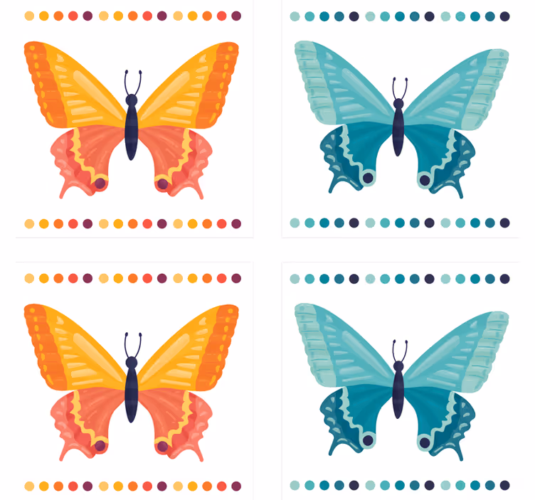 Sottobicchieri frikis con motivi di farfalle colorate - TenStickers