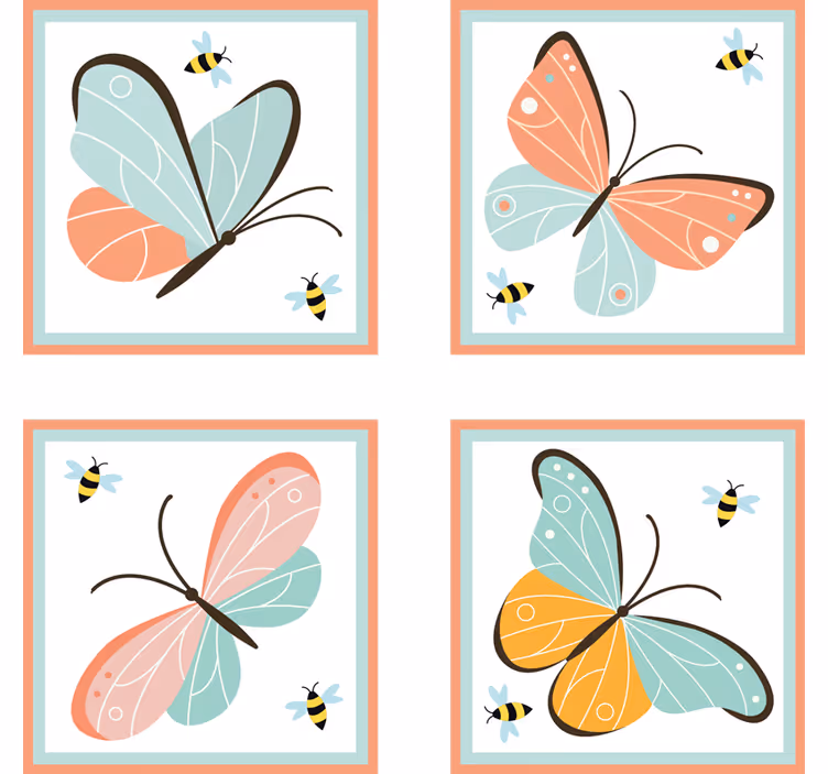 Sottobicchieri frikis motivo farfalle colorate - TenStickers