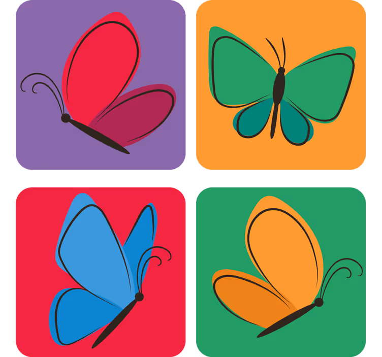 Sottobicchieri frikis con motivi di farfalle colorate - TenStickers