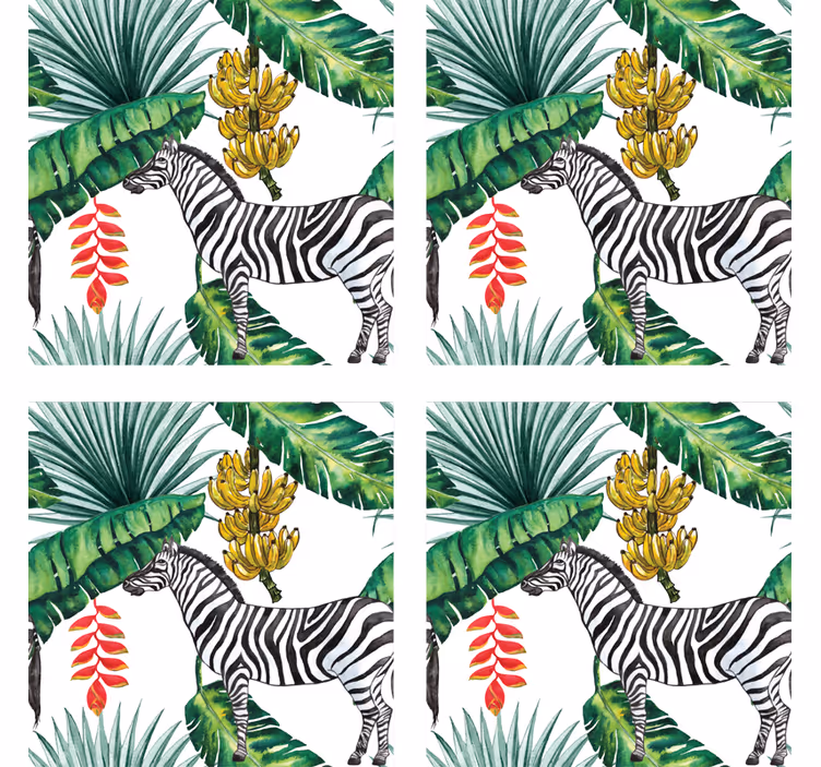 Sottobicchieri frikis zebra e foliame tropicale - TenStickers