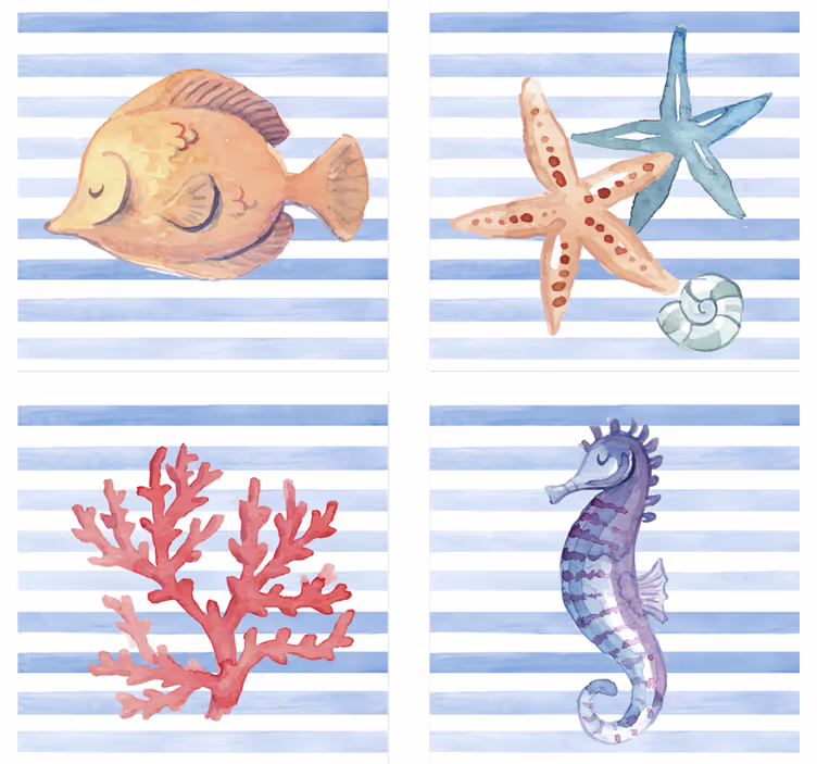 Sottobicchieri piastrelle opere d'arte marine - TenStickers