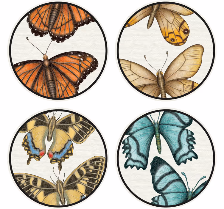Sottobicchieri frikis set farfalle colorate - TenStickers