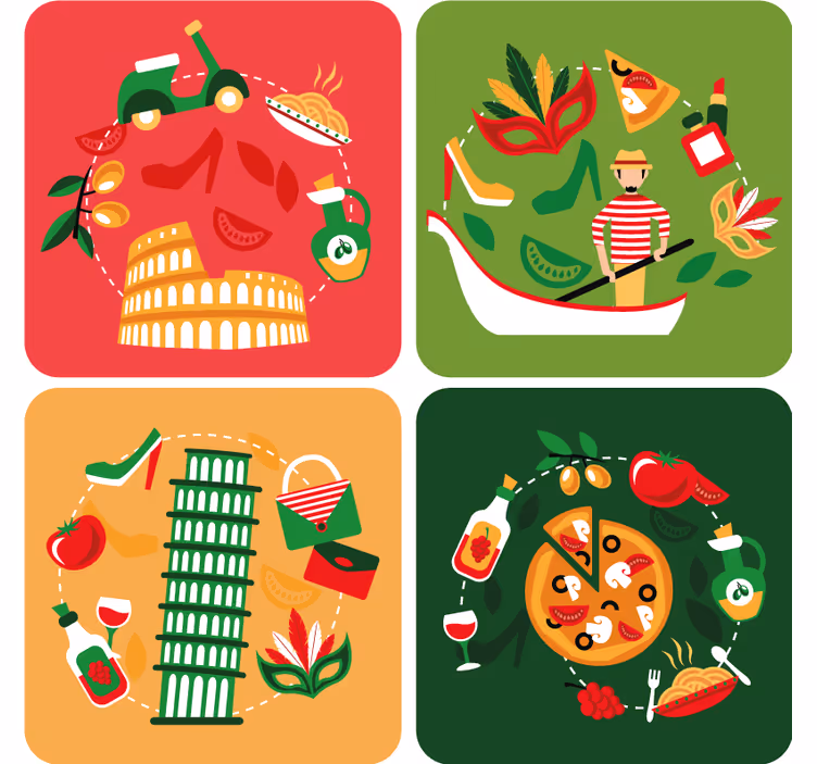 Sottobicchieri frikis viaggio culinario italiano - TenStickers