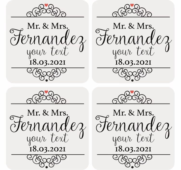 Sottobicchiere personalizzato matrimonio Il signor e la signora - TenStickers