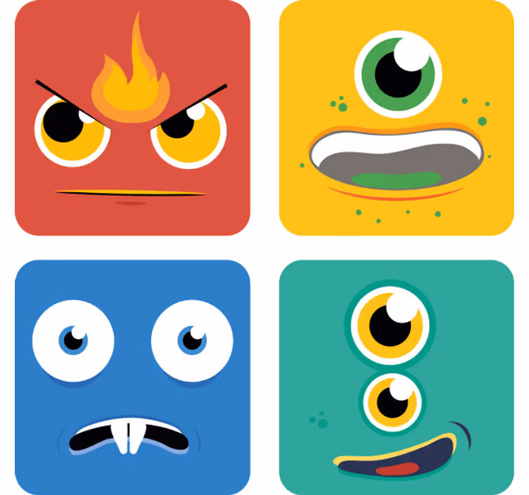 Sottobicchieri frikis faccioni di mostri colorati - TenStickers