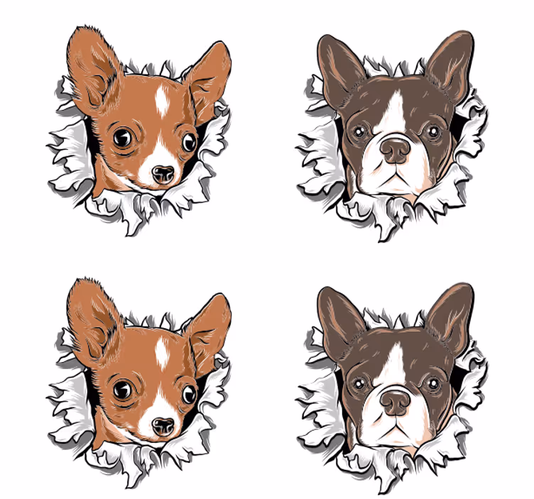 Sottobicchieri frikis faccine di chihuahua e bulldog - TenStickers