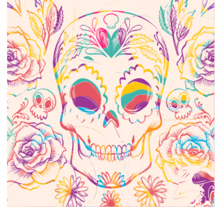 Sottobicchieri halloween teschi colorati con fiori - TenStickers