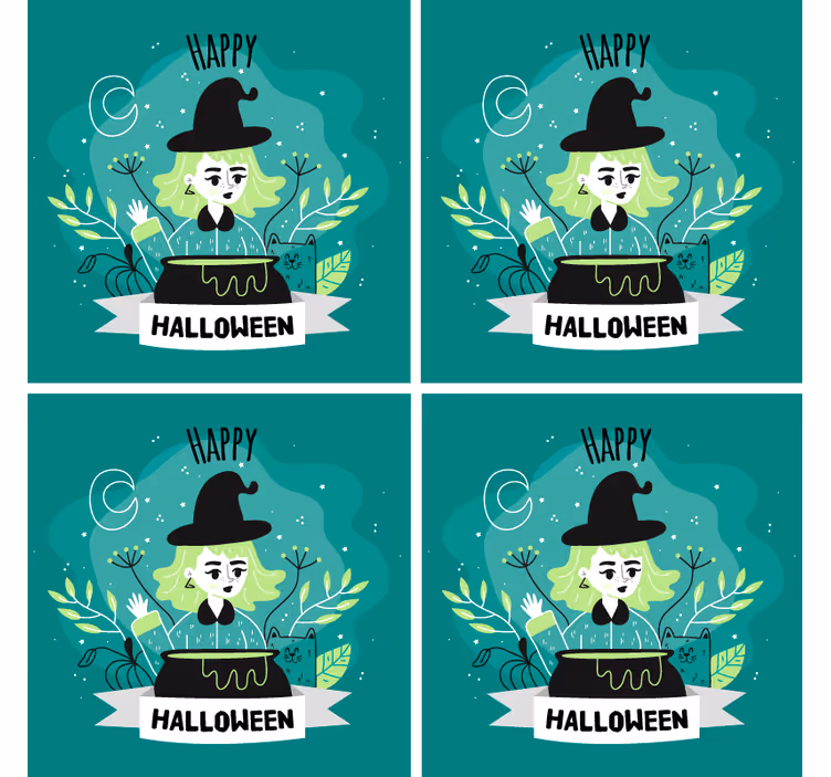 Sottobicchieri halloween strega con caldera - TenStickers