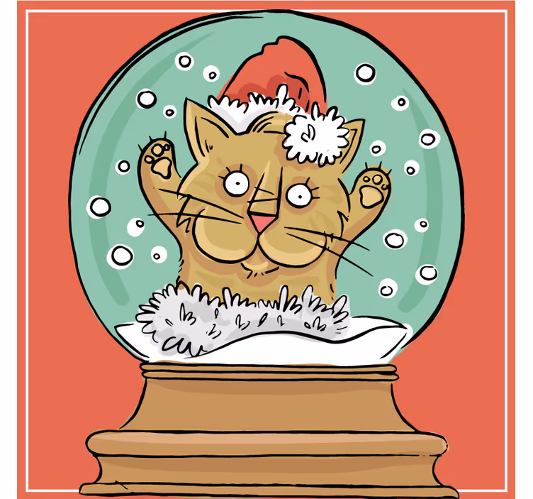 Sottobicchieri natalizi globo di neve festivo con gatto - TenStickers