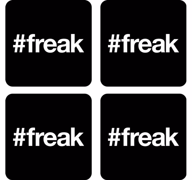 Sottobicchieri frikis sfondo nero con hashtag - TenStickers