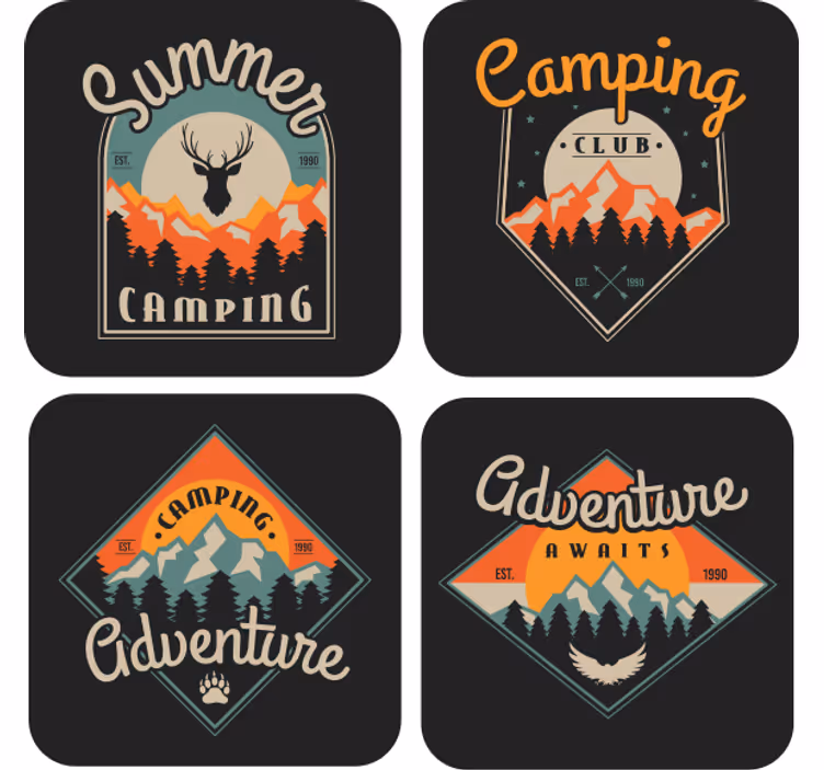 Sottobicchieri vintage grafiche avventura camping - TenStickers