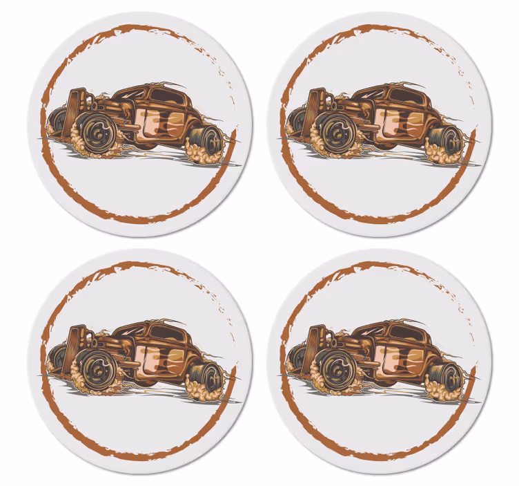 Sottobicchieri vintage illustrazione auto da corsa classica - TenStickers
