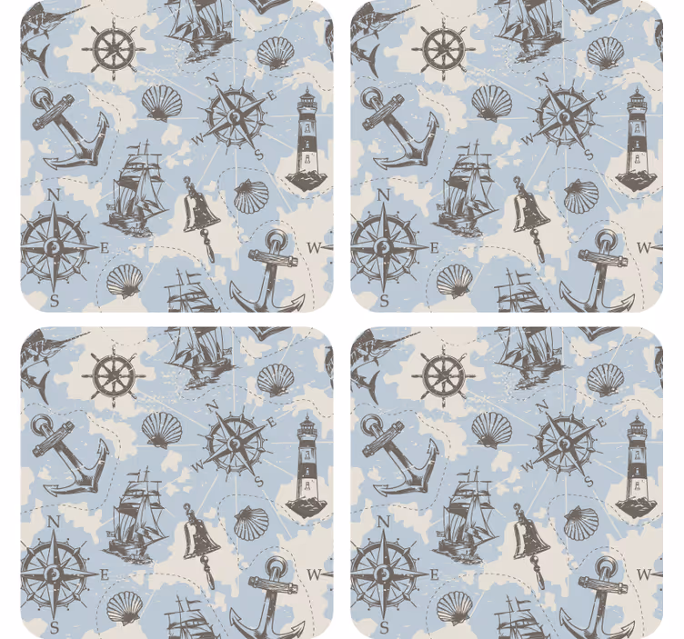 Sottobicchieri vintage bussola nautica e fari - TenStickers