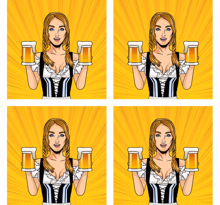 Sottobicchieri birra donna allegra con birre - TenStickers