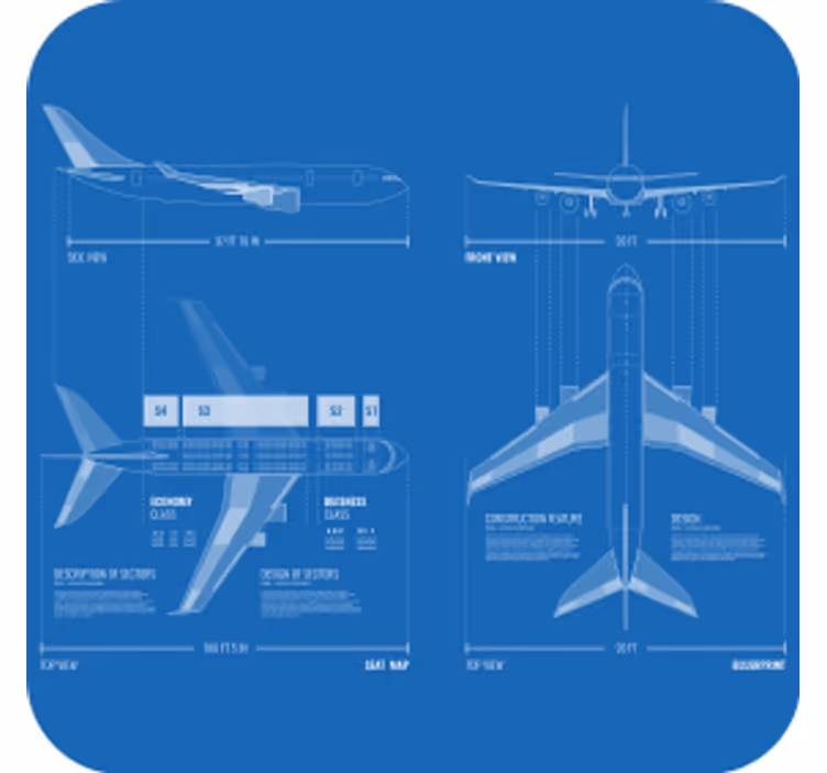 Sottobicchieri frikis design blueprint aeroplano - TenStickers