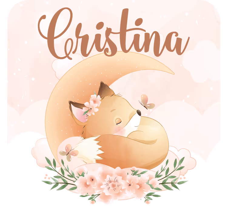 Sottobicchieri personalizzabili volpe che dorme con fiori - TenStickers