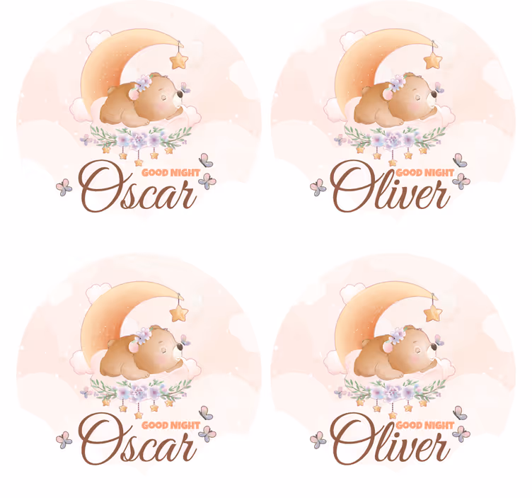 Sottobicchieri personalizzabili tema orsetto buonanotte - TenStickers
