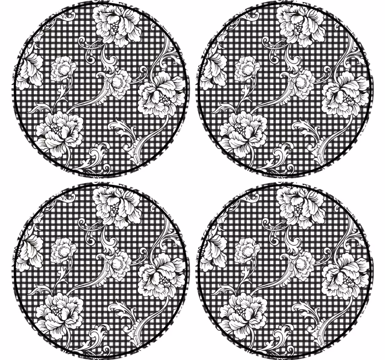 Sottobicchieri motivo gingham floreale - TenStickers