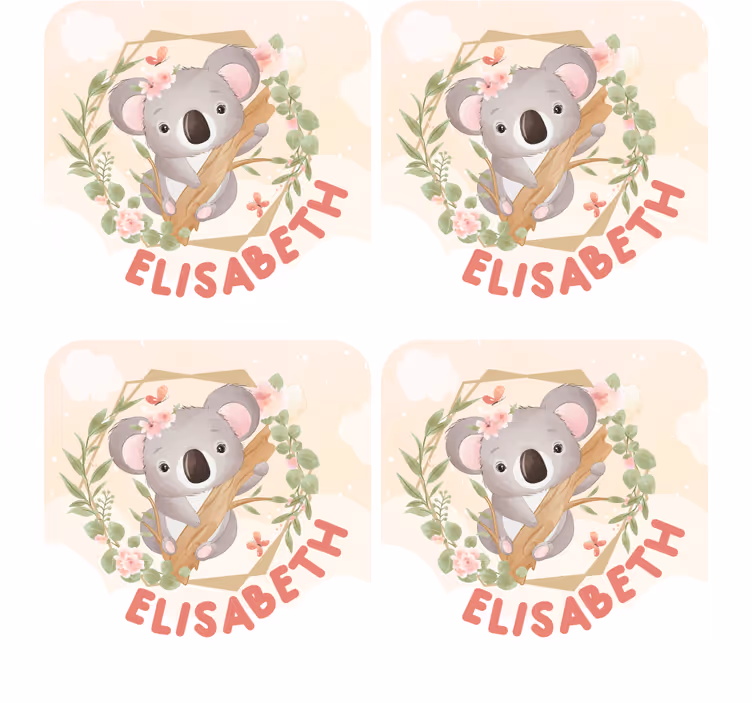 Sottobicchieri personalizzabili koala carino con fiori - TenStickers