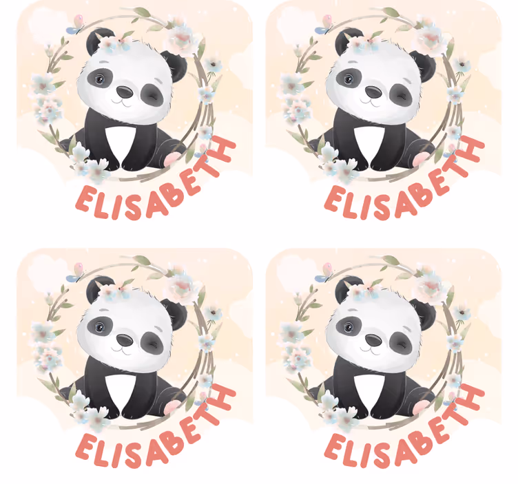 Sottobicchieri personalizzabili panda con accenti floreali - TenStickers