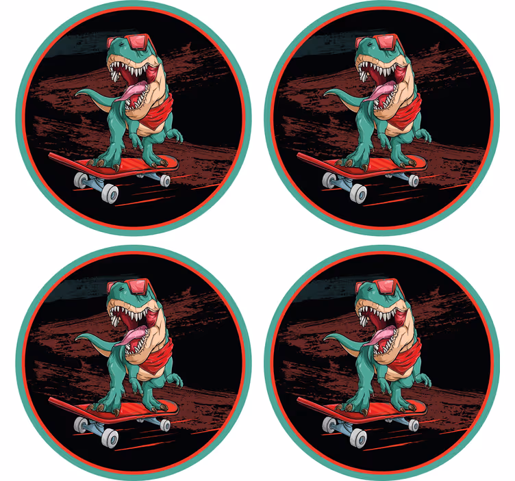 Sottobicchieri frikis dinosauro skateboard grafica - TenStickers