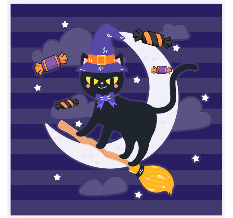 Sottobicchieri halloween gatto stregato sulla scopa - TenStickers