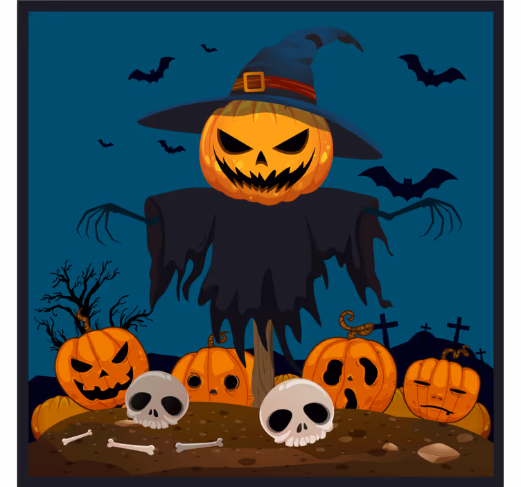 Sottobicchieri halloween scena di zucche e spaventapasseri - TenStickers