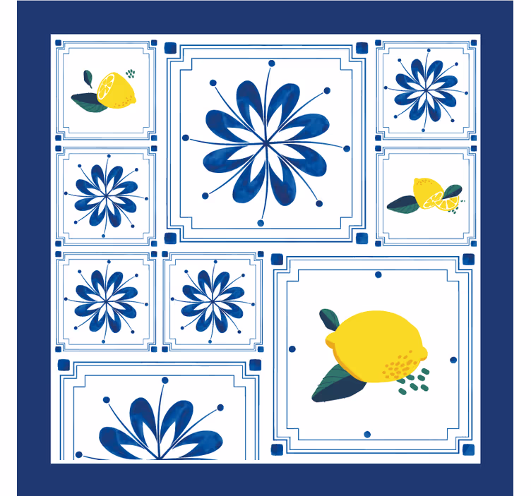 Sottobicchieri piastrelle motivo floreale al limone - TenStickers