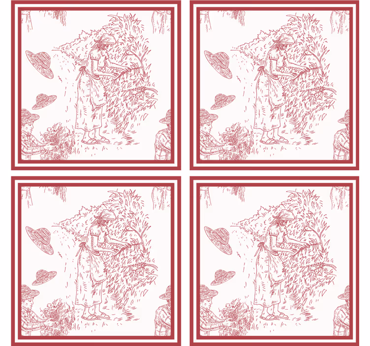Sottobicchieri vintage illustrazione scena rustica - TenStickers