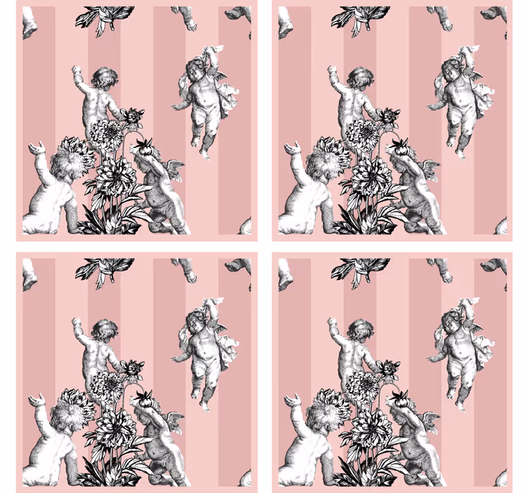 Sottobicchieri vintage cherubini e motivo floreale - TenStickers