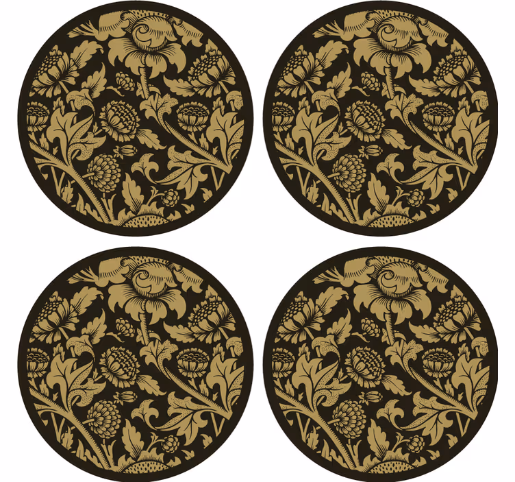 Sottobicchieri vintage motivo floreale dorato - TenStickers