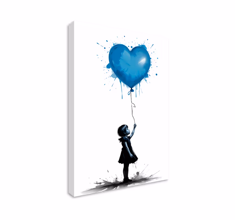 Dipinto arte ragazza con palloncino a forma di cuore blu - TenStickers