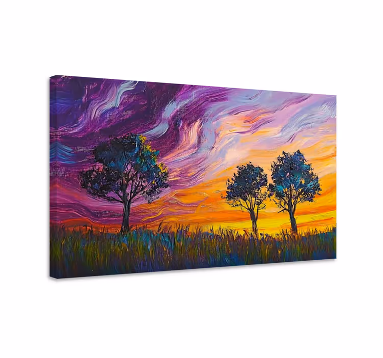 Quadro paesaggio cielo e alberi colorati - TenStickers