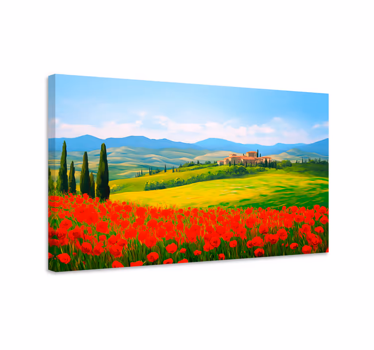 Quadro paesaggio campo di fiori rossi - TenStickers