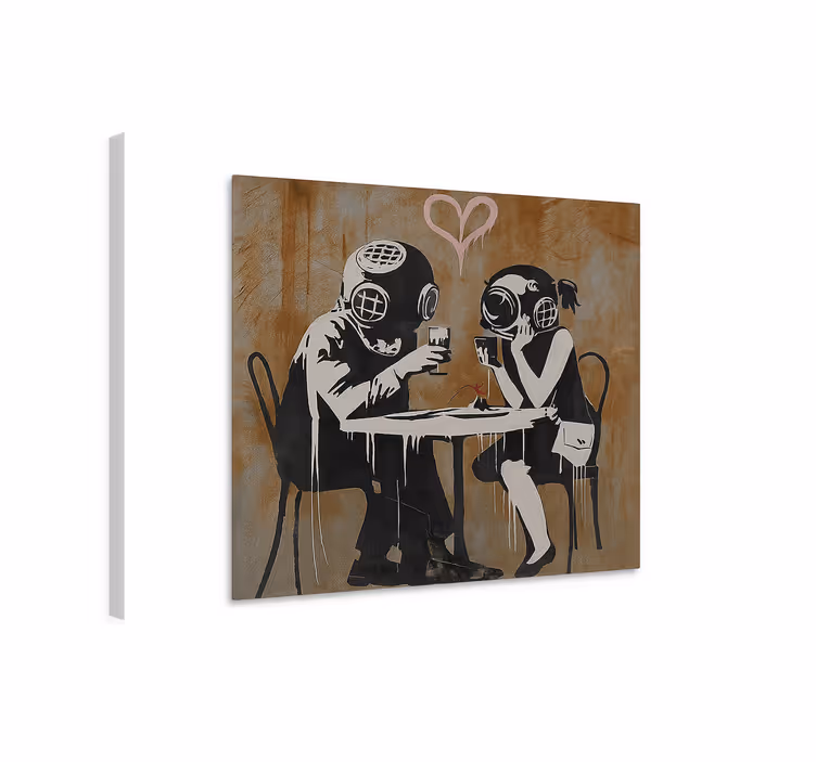 Dipinto arte coppia che cena al think tank - TenStickers